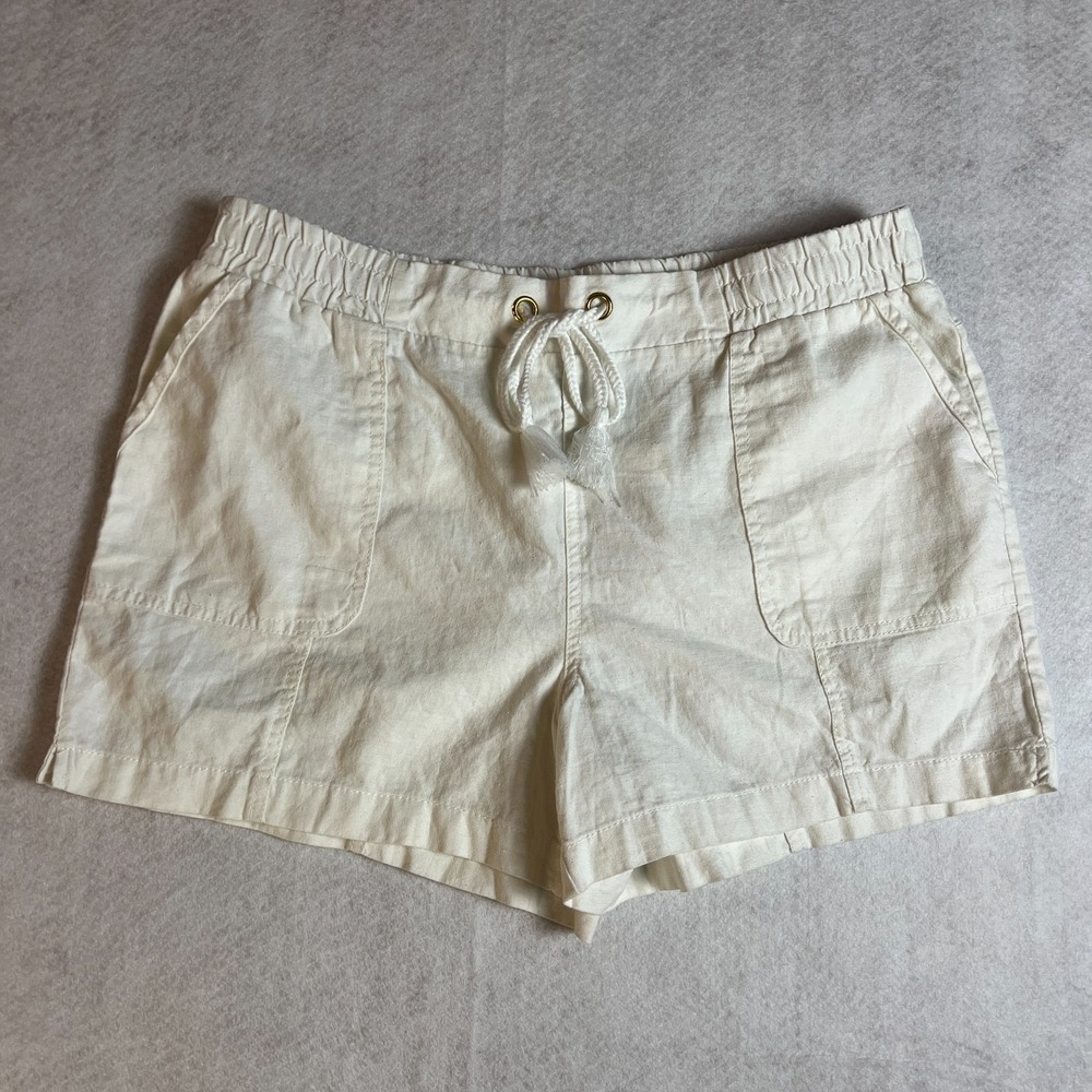 Cato White 100% Linen Drawstring Shorts NWT Large